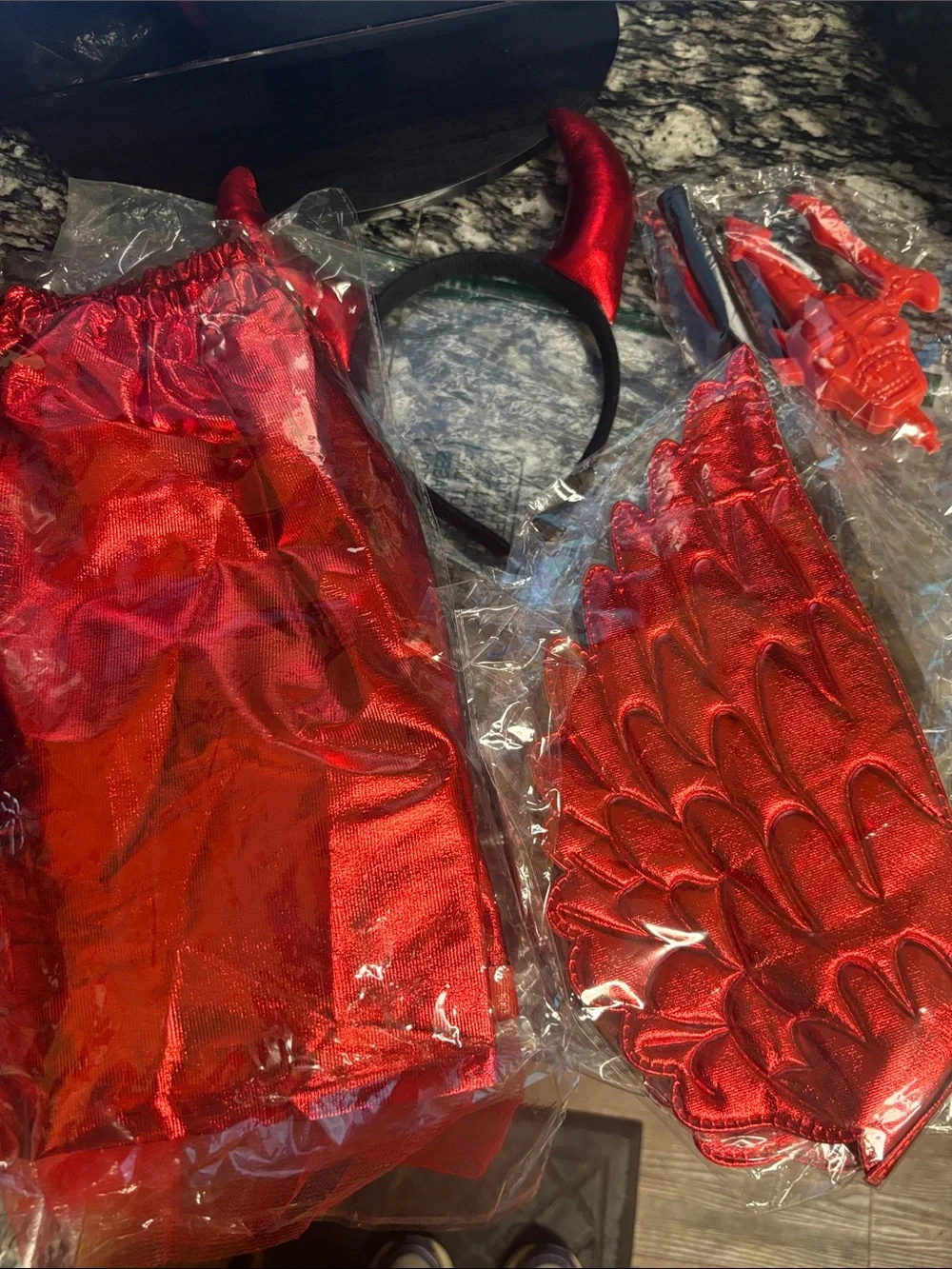 Red Metallic Devil Costume Set - skirt ,Headband, Wings & Tail